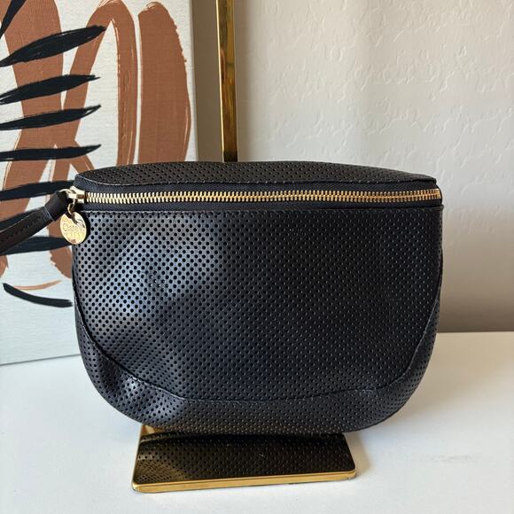 Clare V. Fanny Pack Belt Bag Leather Perforated Black Bum Bag - Picture 1 of 6